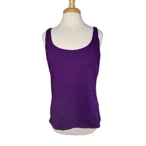WHITE HOUSE BLACK MARKET Purple Eyelet Lace Crochet Tank Top Size XL Womens